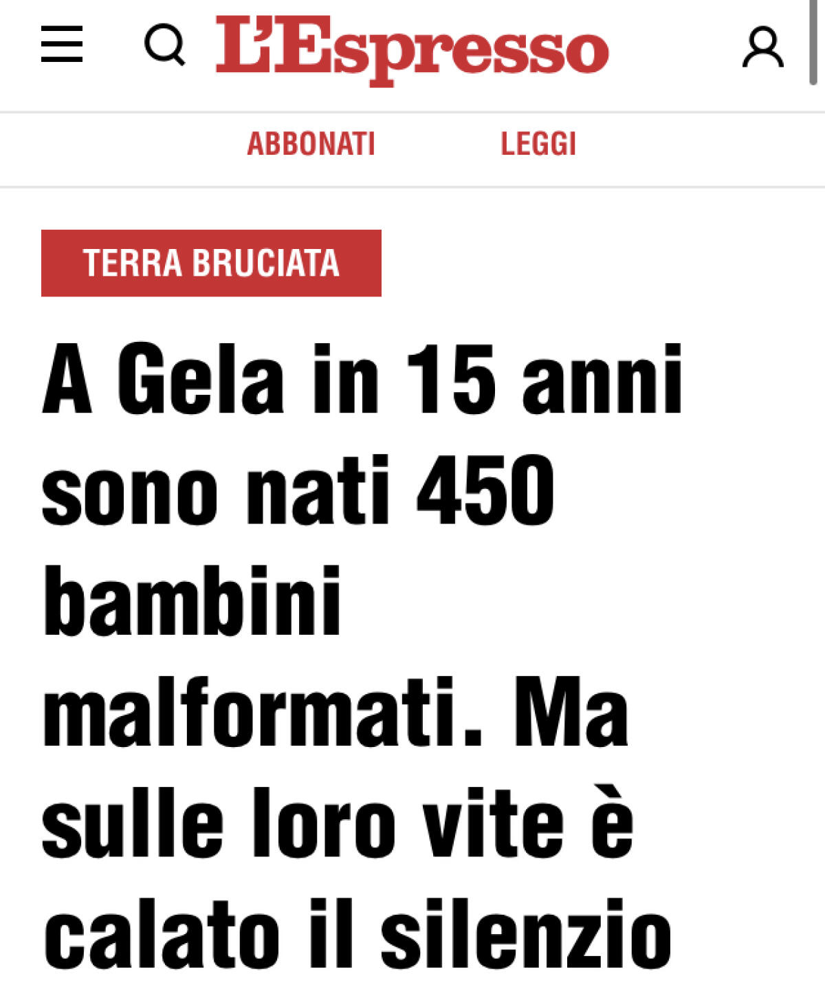 L'Espresso torna a indagare su Gela "ogni 166 abitanti un bimbo è malformato" - 