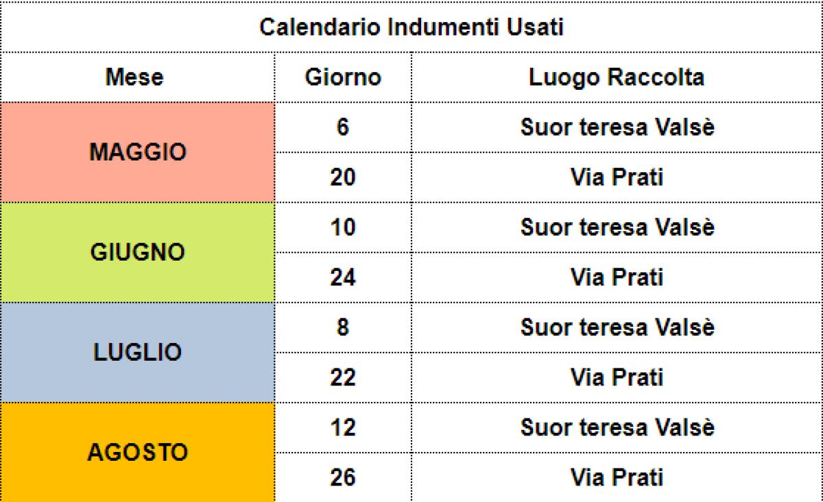 Nuovo calendario per la raccolta degli indumenti usati - 