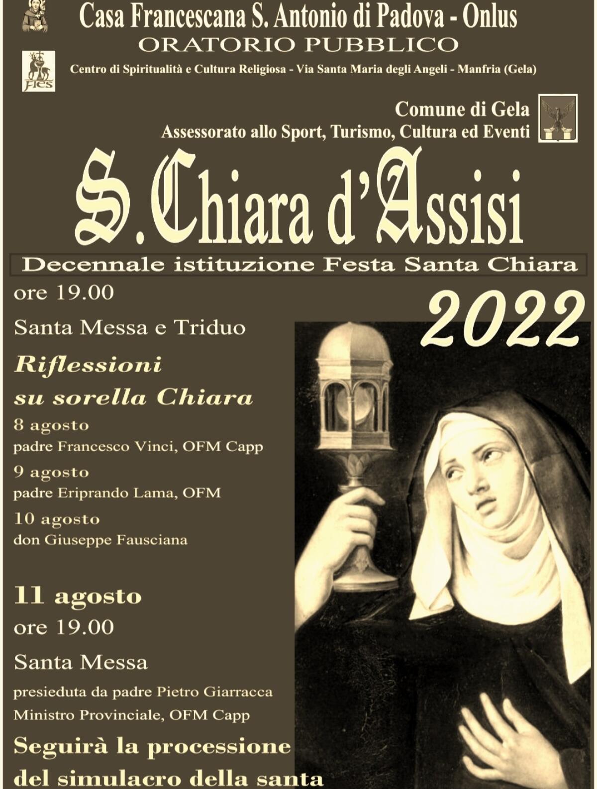 Festa dedicata a Santa Chiara l’11 agosto a Manfria - 