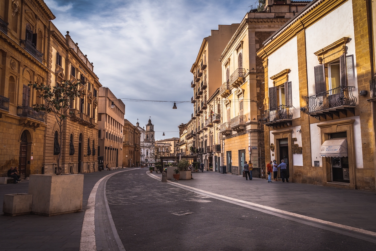 Caltanissetta, Italy - September 2021: Corso Umberto I in Caltanissetta City Centre, Sicily, Italy, Europe