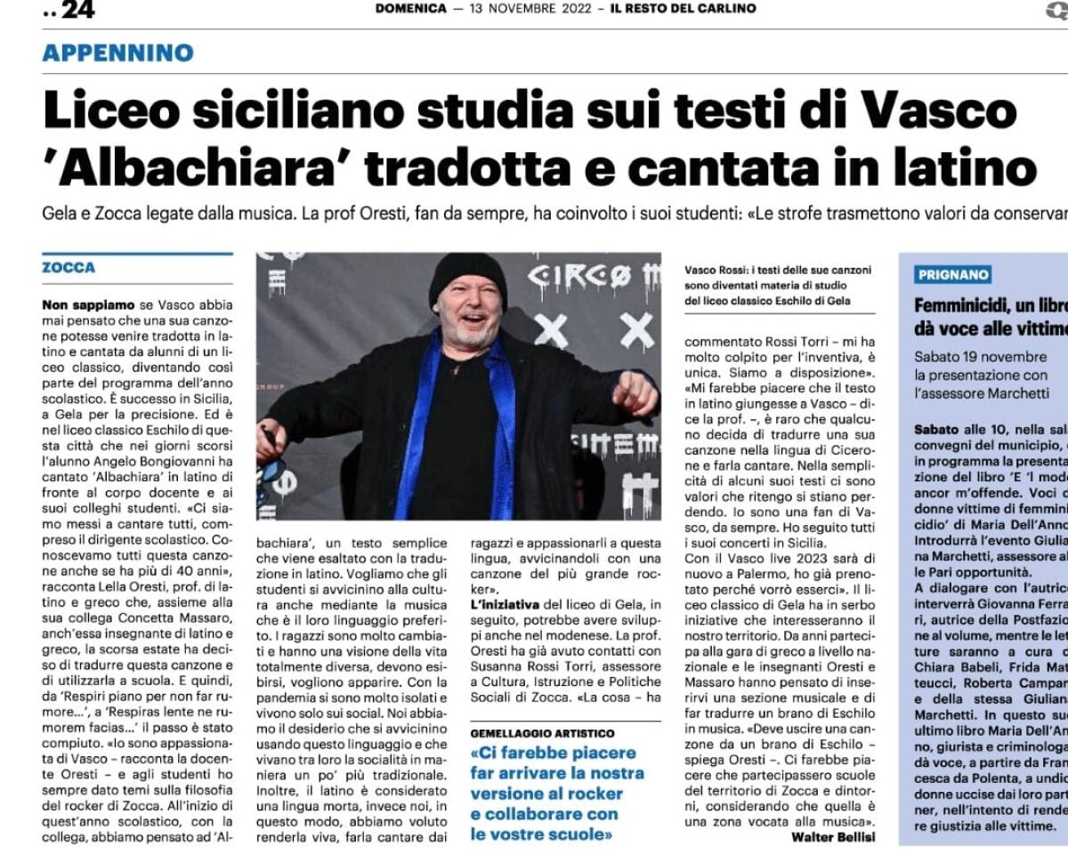 Gela e Zocca legate da Vasco Rossi e dal latino - 