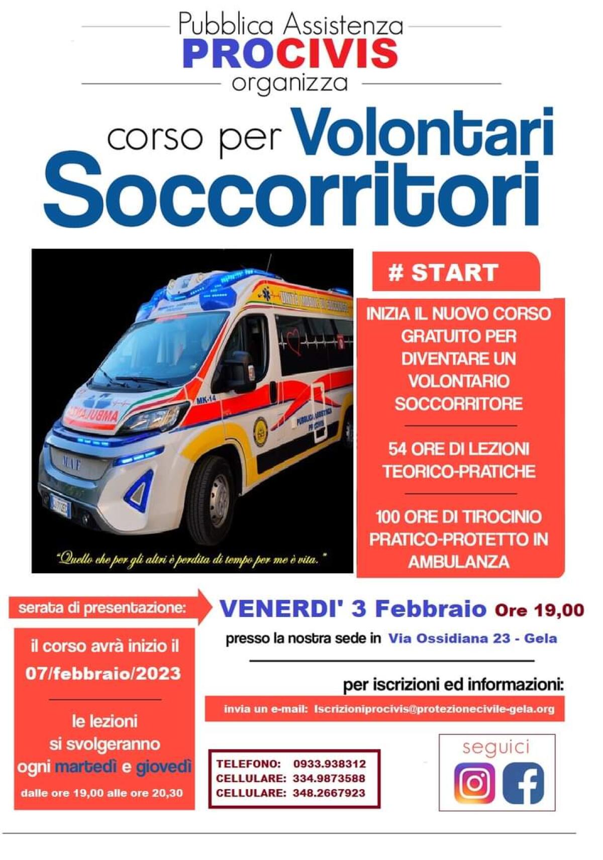 Aperte le iscrizioni al corso per volontari alla Procivis - 