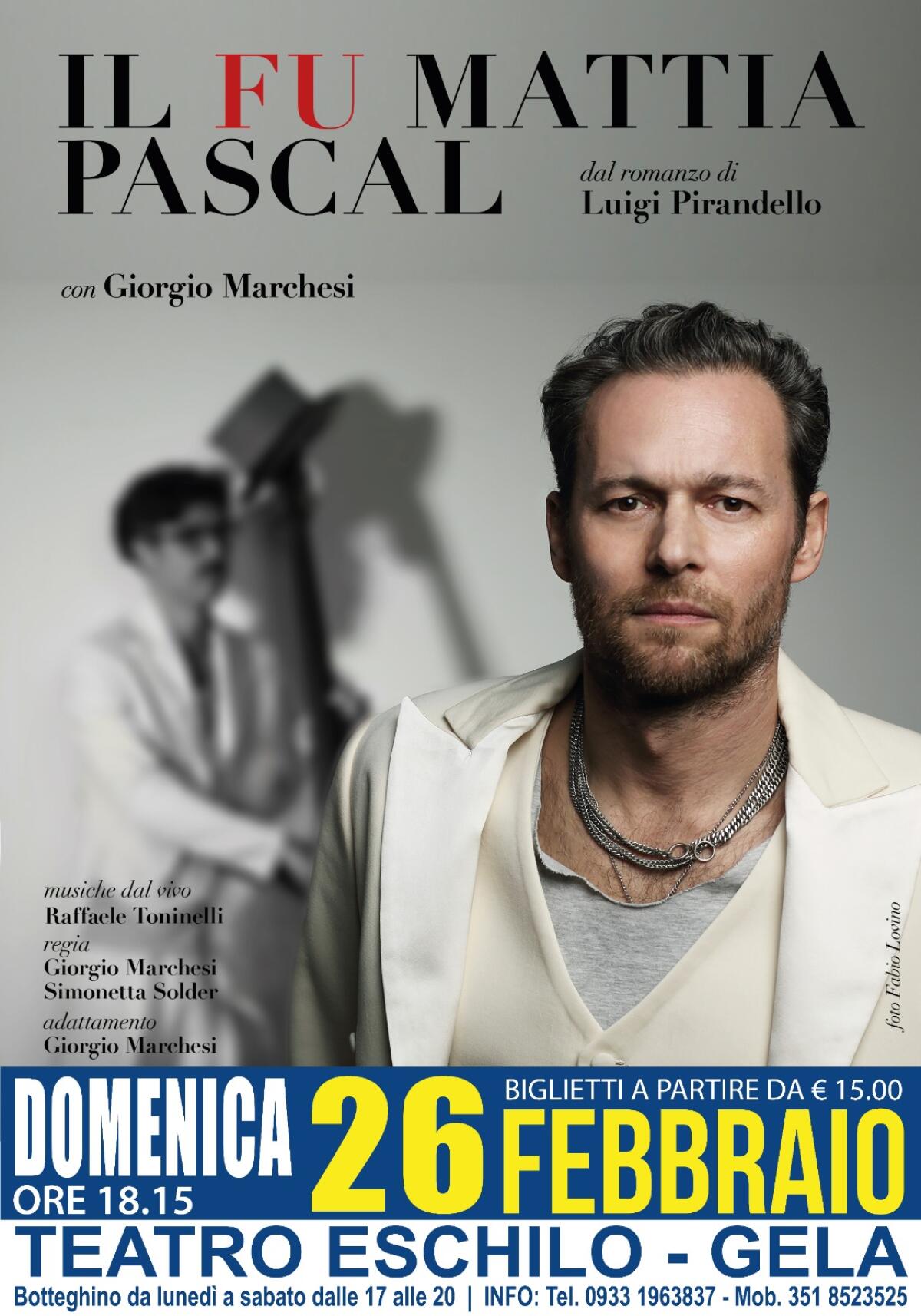 ‘Il fu Mattia Pascal’ domenica al teatro Eschilo -