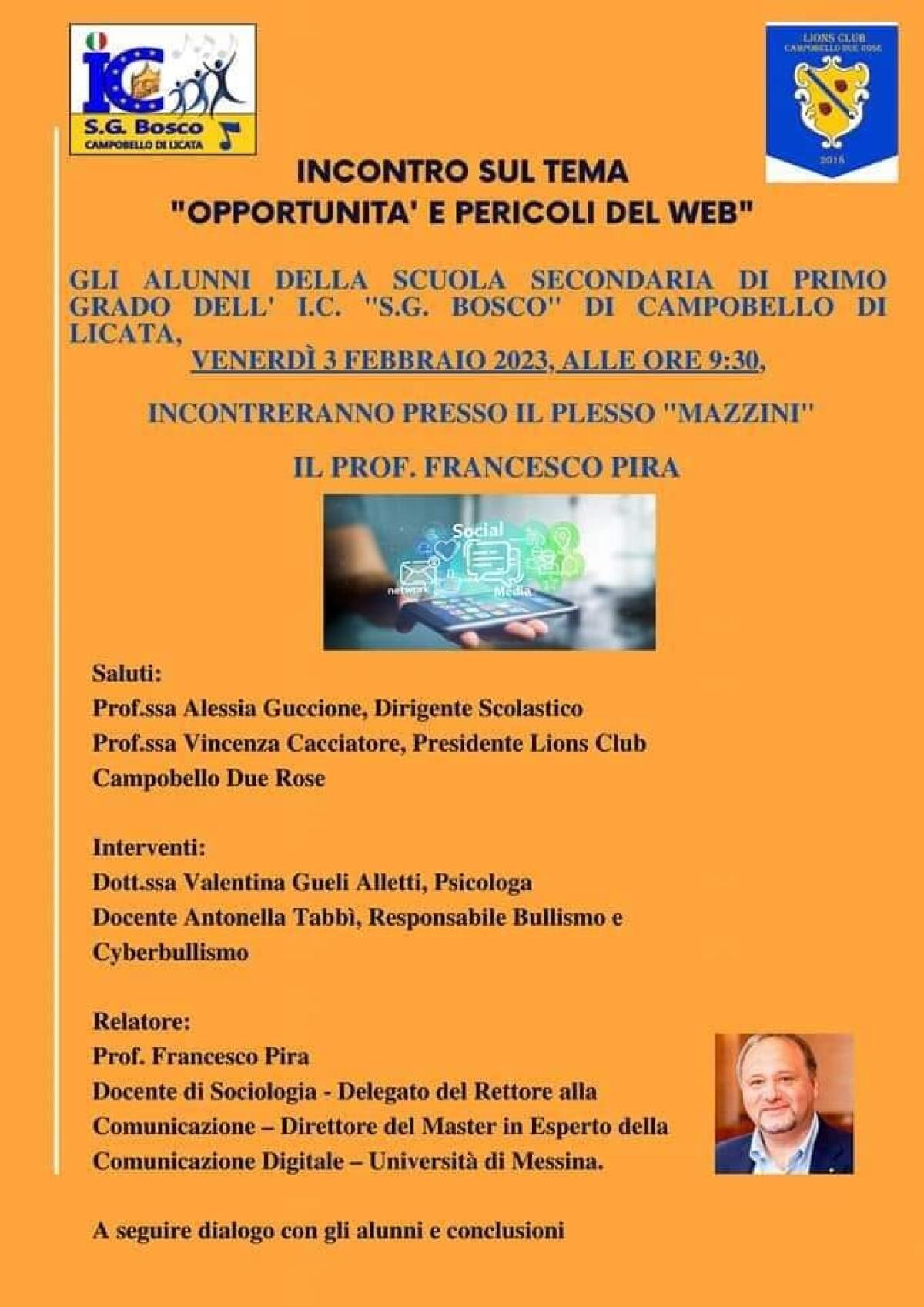 Incontro col sociologo Francesco Pira su “opportunità e pericoli del web” - 