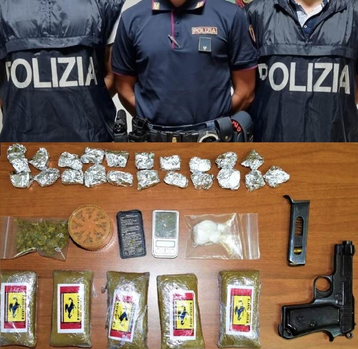Gela: una pistola e 600 grammi di droga nascosti in due abitazioni, ventiquattrenne arrestato dalla Polizia -