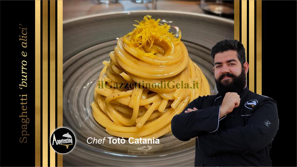 Lo chef propone: Spaghetti “burro e alici” con limone, aglio nero e colatura di alici -