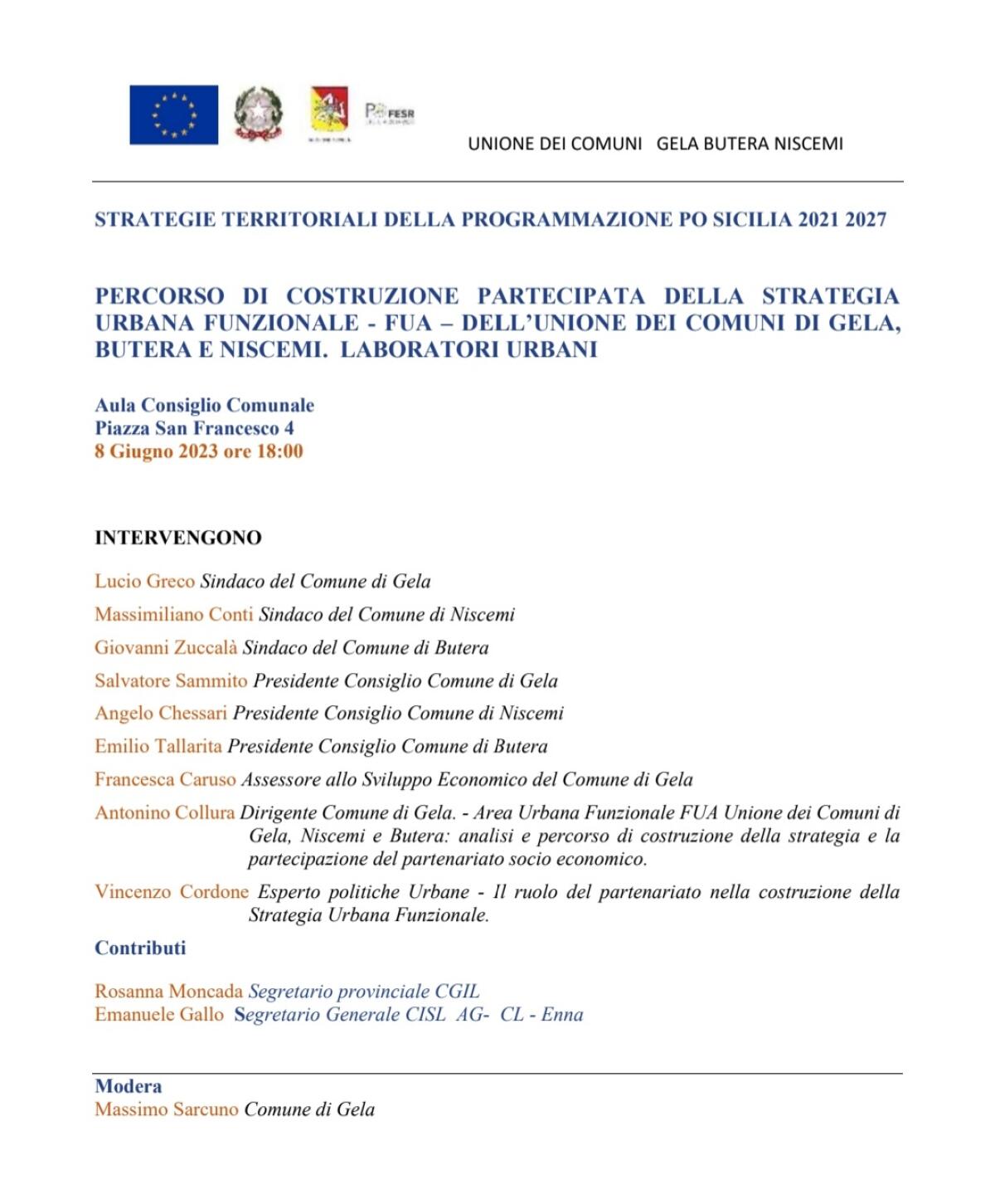 Due appuntamenti in agenda oggi al Comune di Gela - 