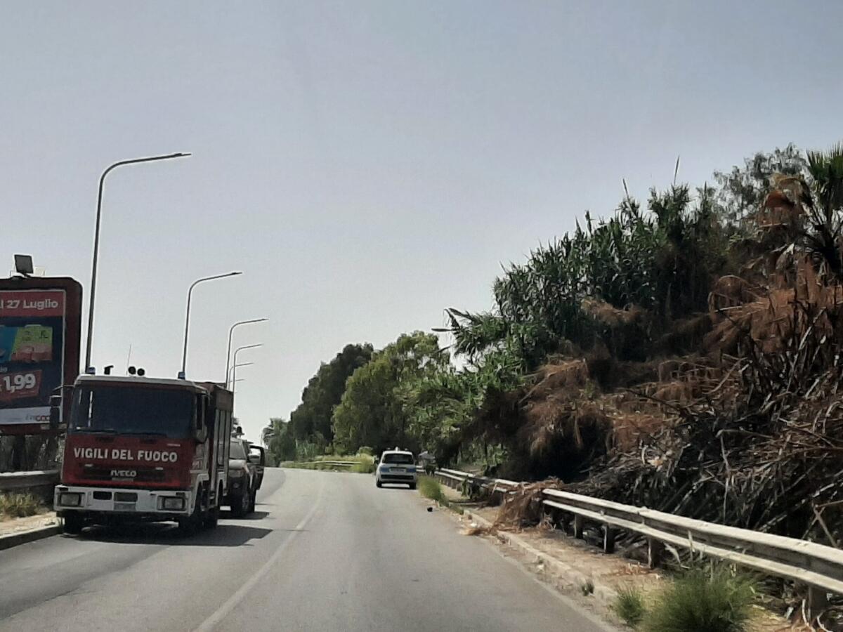 Incendio nella zona della bretella Borsellino - 