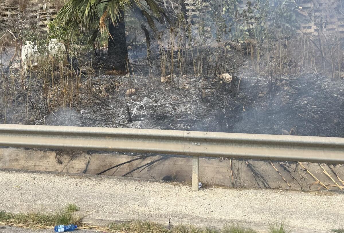 Fiamme al costone lungo la bretella, intervengono i Vigili - 