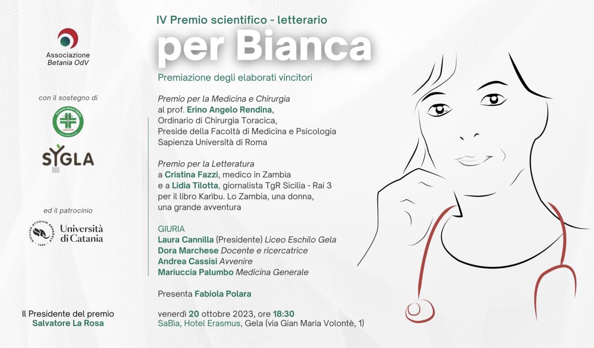 IV Premio scientifico – letterario per Bianca insieme a Sygla: venerdì la consegna -