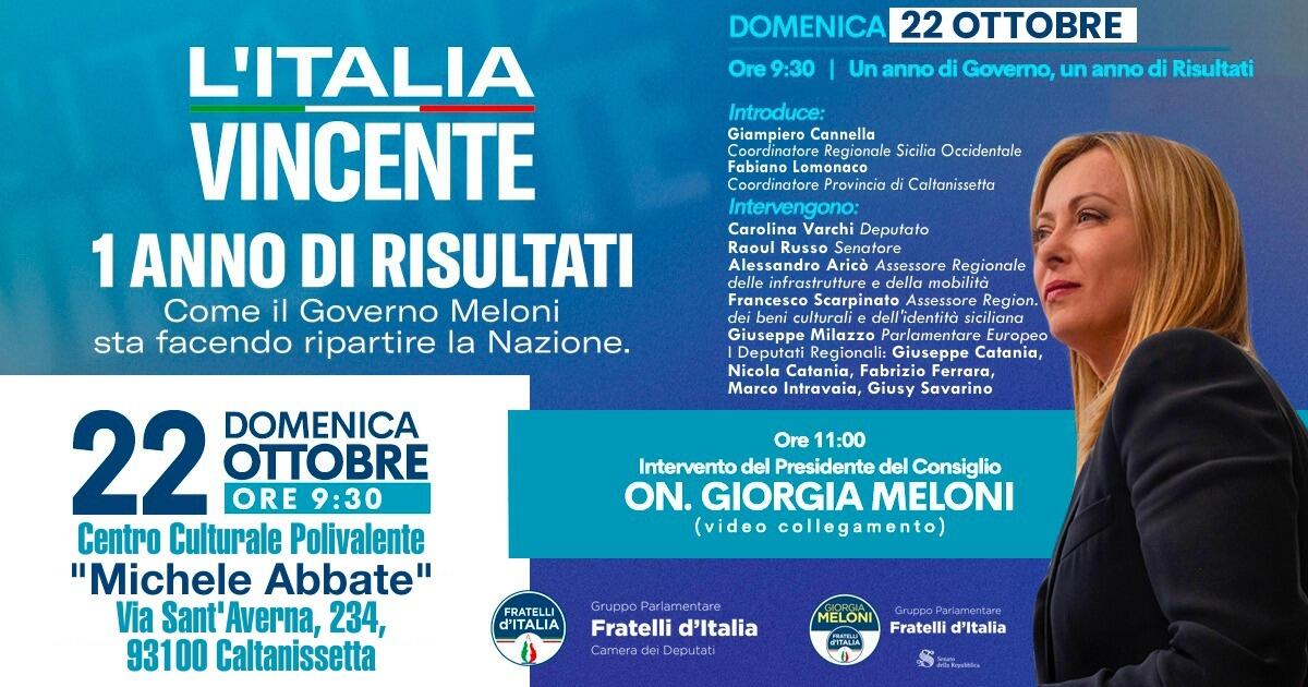 La Premier Meloni domenica interviene a Caltanissetta -
