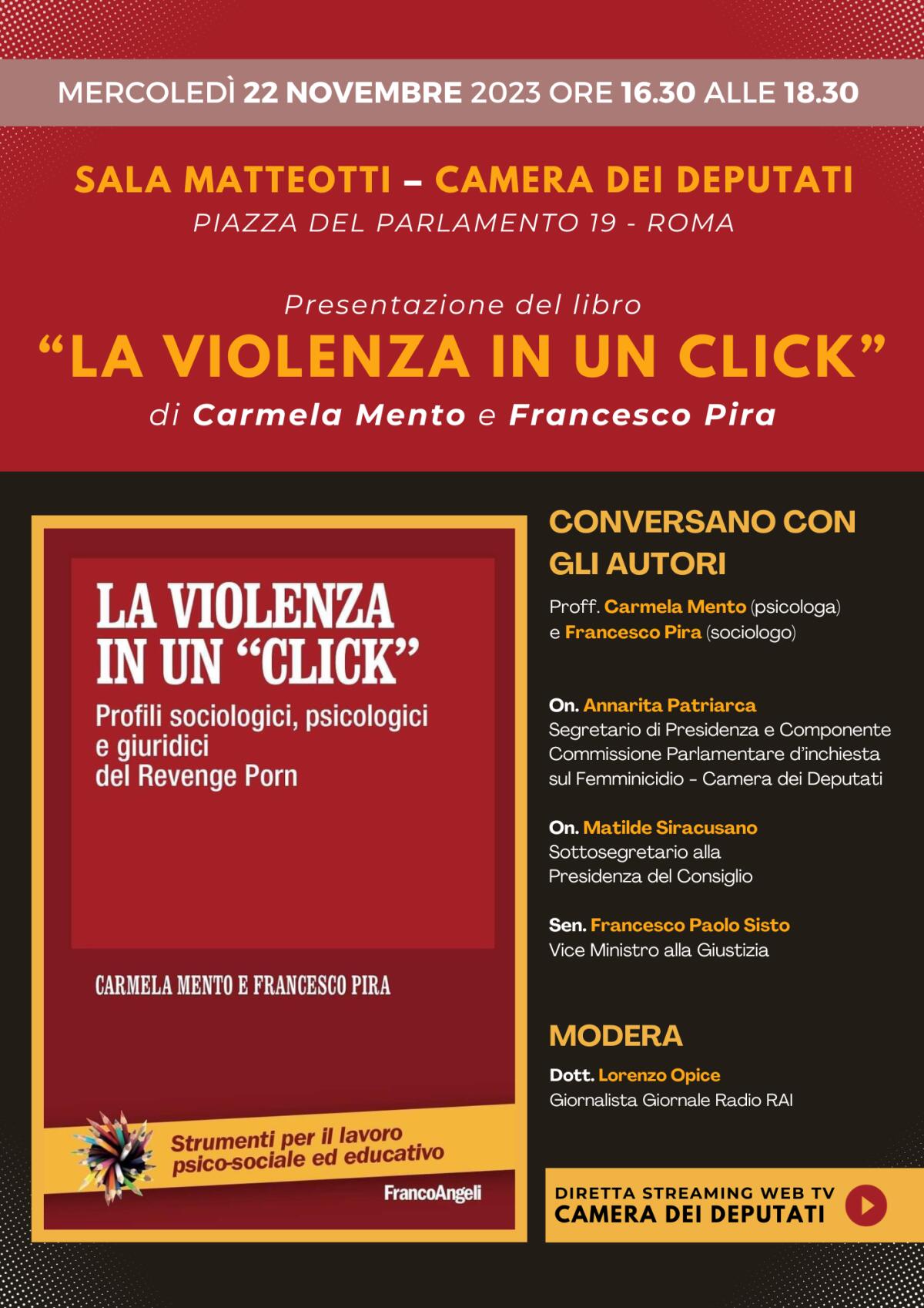 Alla Camera dei Deputati, “La violenza in un click” di Carmela Mento e Francesco Pira sul Revenge Porn - 