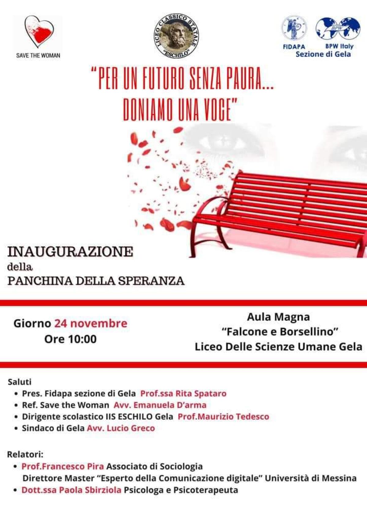 &#8216;Una panchina per la speranza&#8217; al Liceo delle Scienze umane - 