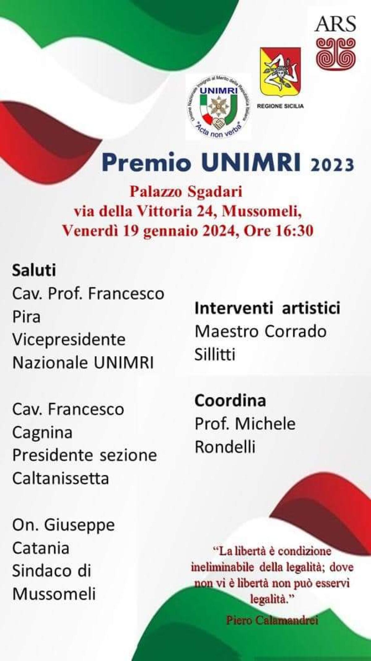 Legalità e Impegno Sociale, a Mussomeli, il Premio l’UNIMRI per i siciliani eccellenti - 