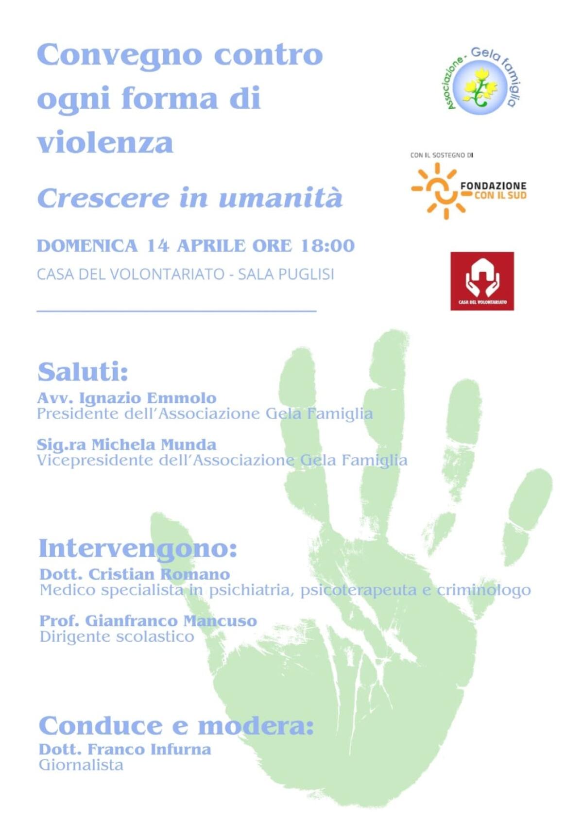 “Contro ogni forma di violenza”: convegno di Gela Famiglia -