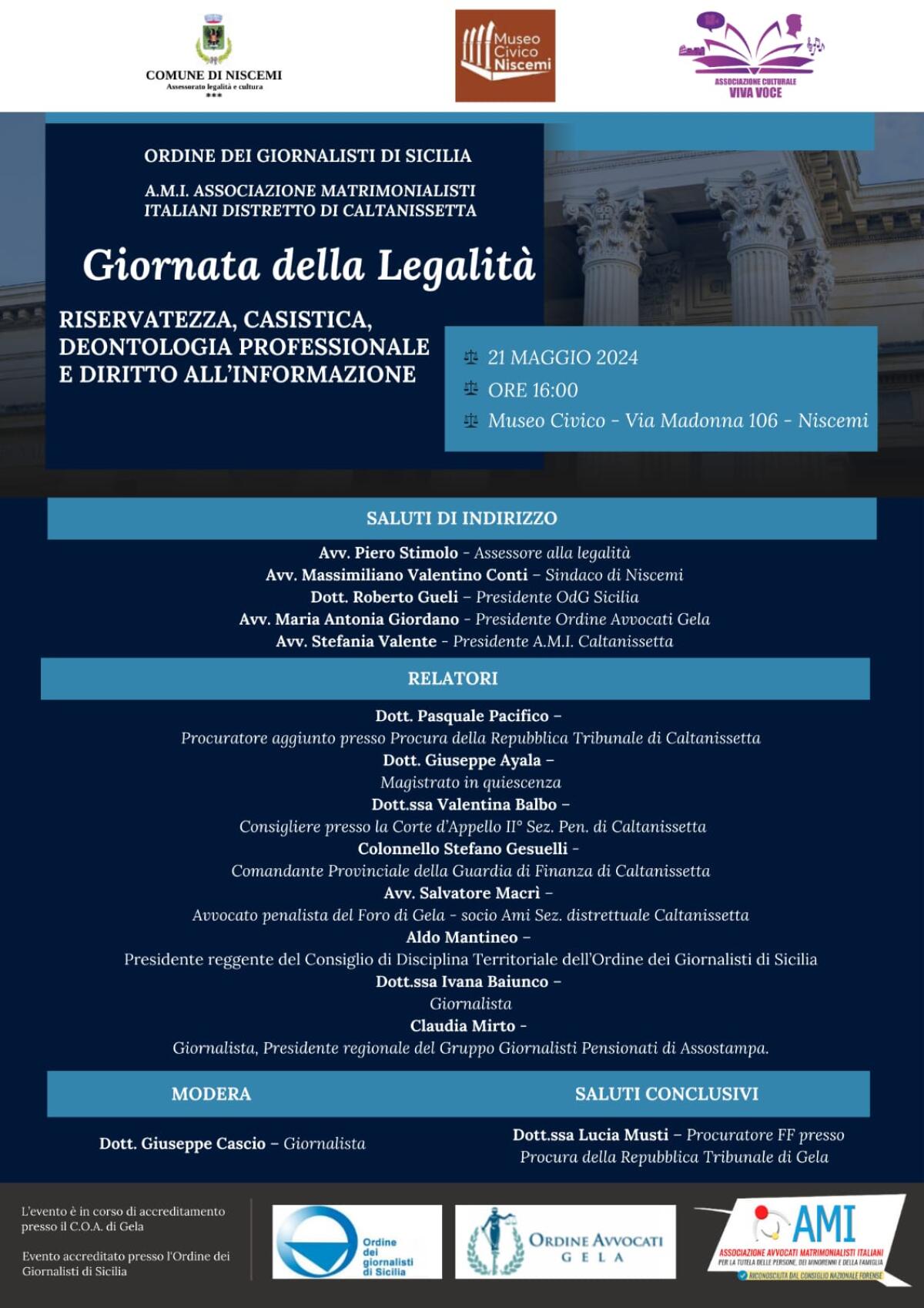 Giornata della legalità: convegno a Niscemi -