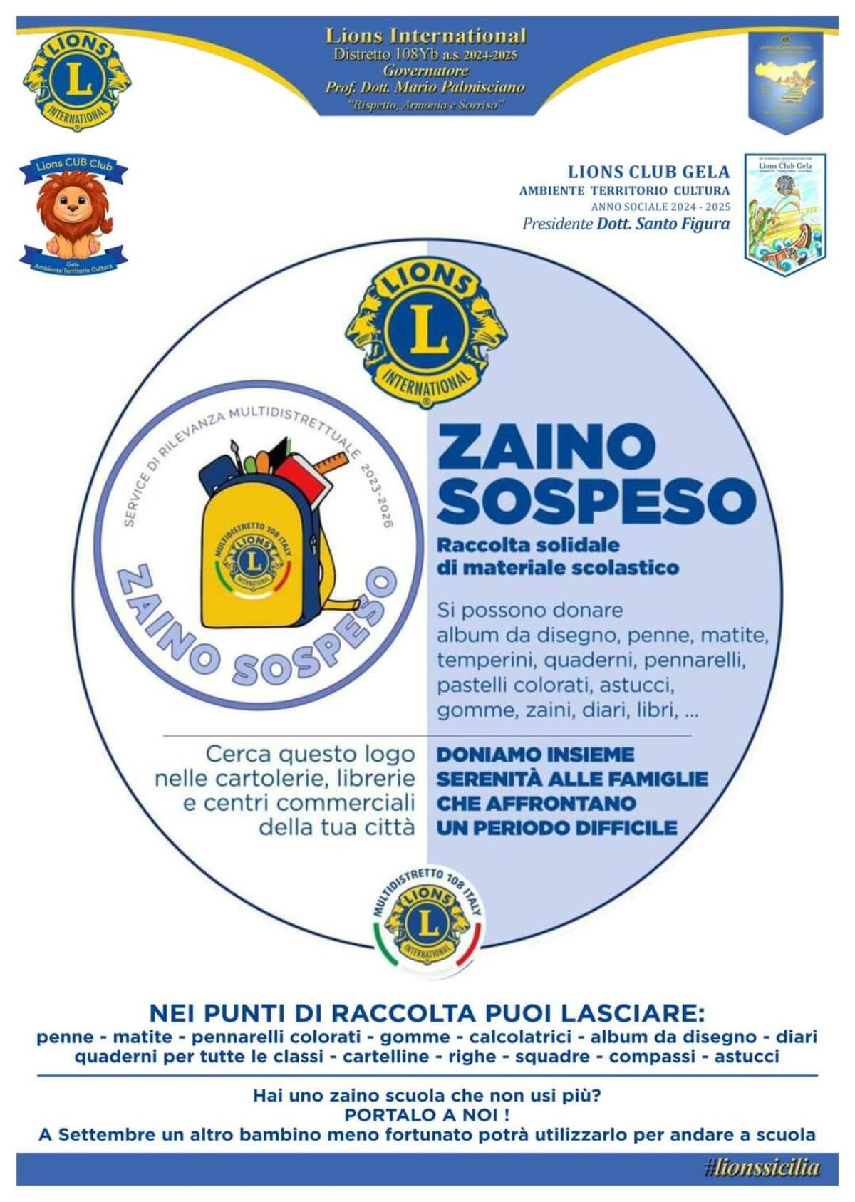 Al via l'iniziativa del Lions Atc "Zaino sospeso" -