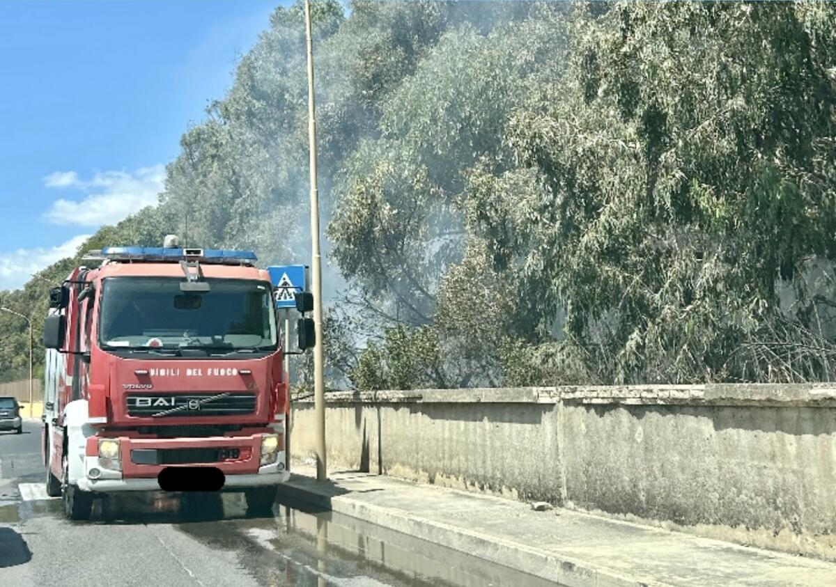 Fiamme nel costone di via Romagnoli, Vigili del fuoco al lavoro -