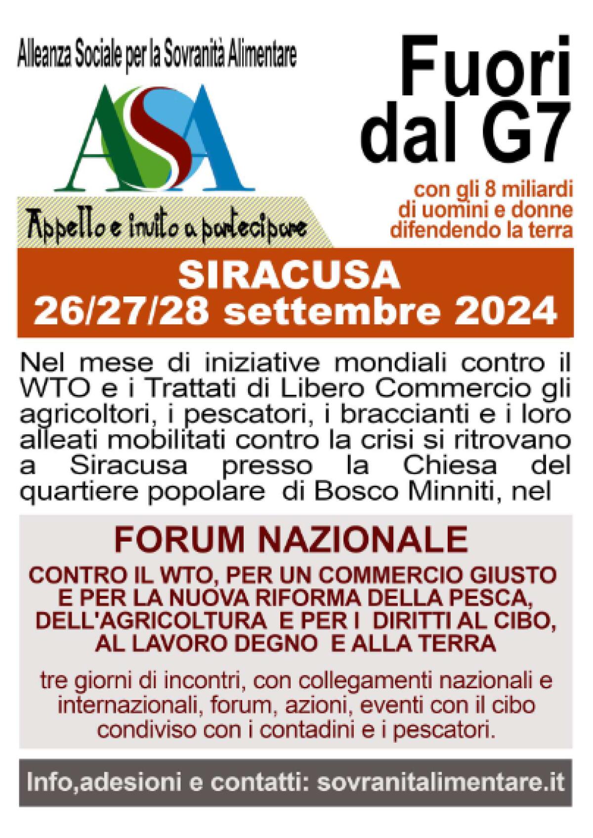 ASA: “Fuori dal G7 con gli 8 miliardi di uomini e donne difendendo la Terra” - 