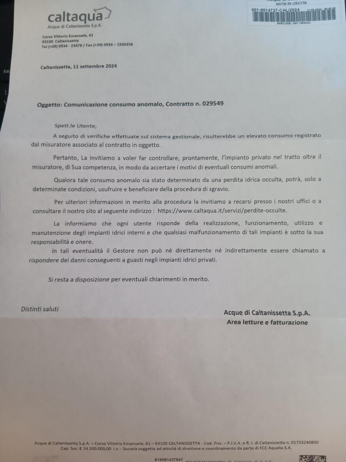 Acqua: “forse c’è una perdita, cercatela e pagatela…” - 