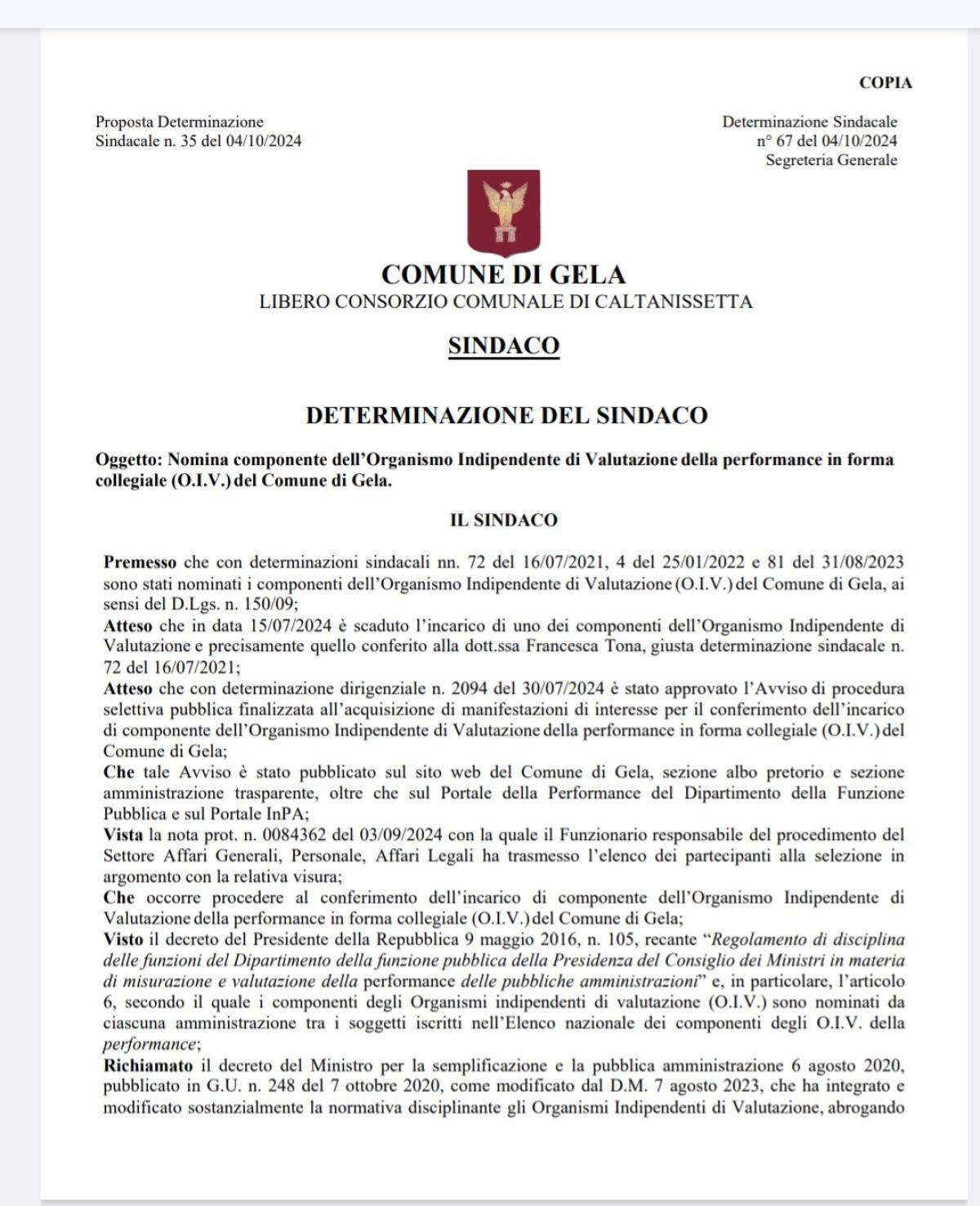 Incarico Oiv: il sindaco la scarica sul Ministero ma la sua versione non fila liscia. - 