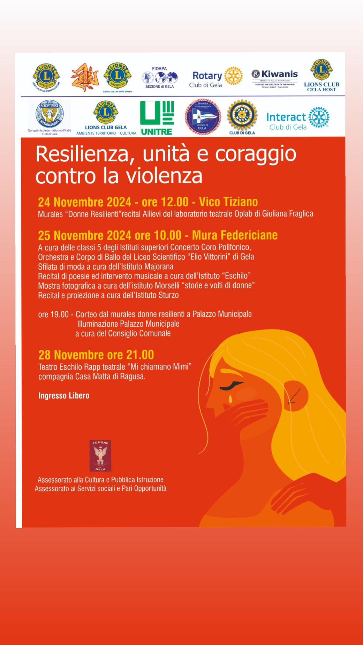 Per il 25 novembre unita’ e coraggio contro la violenza sulle donne -
