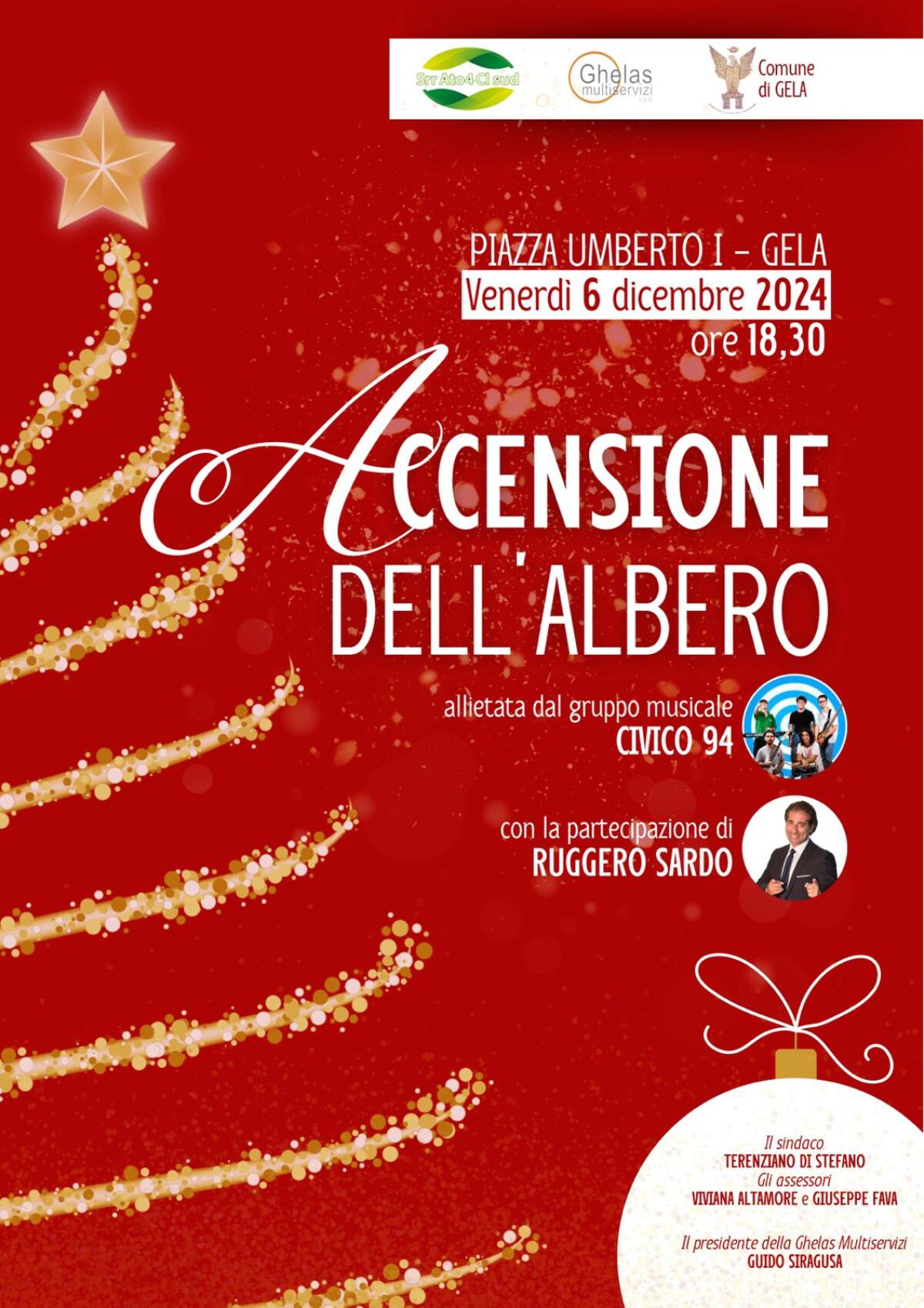 Ruggero Sardo e la band Civico 94 all’accensione dell’albero di Natale -
