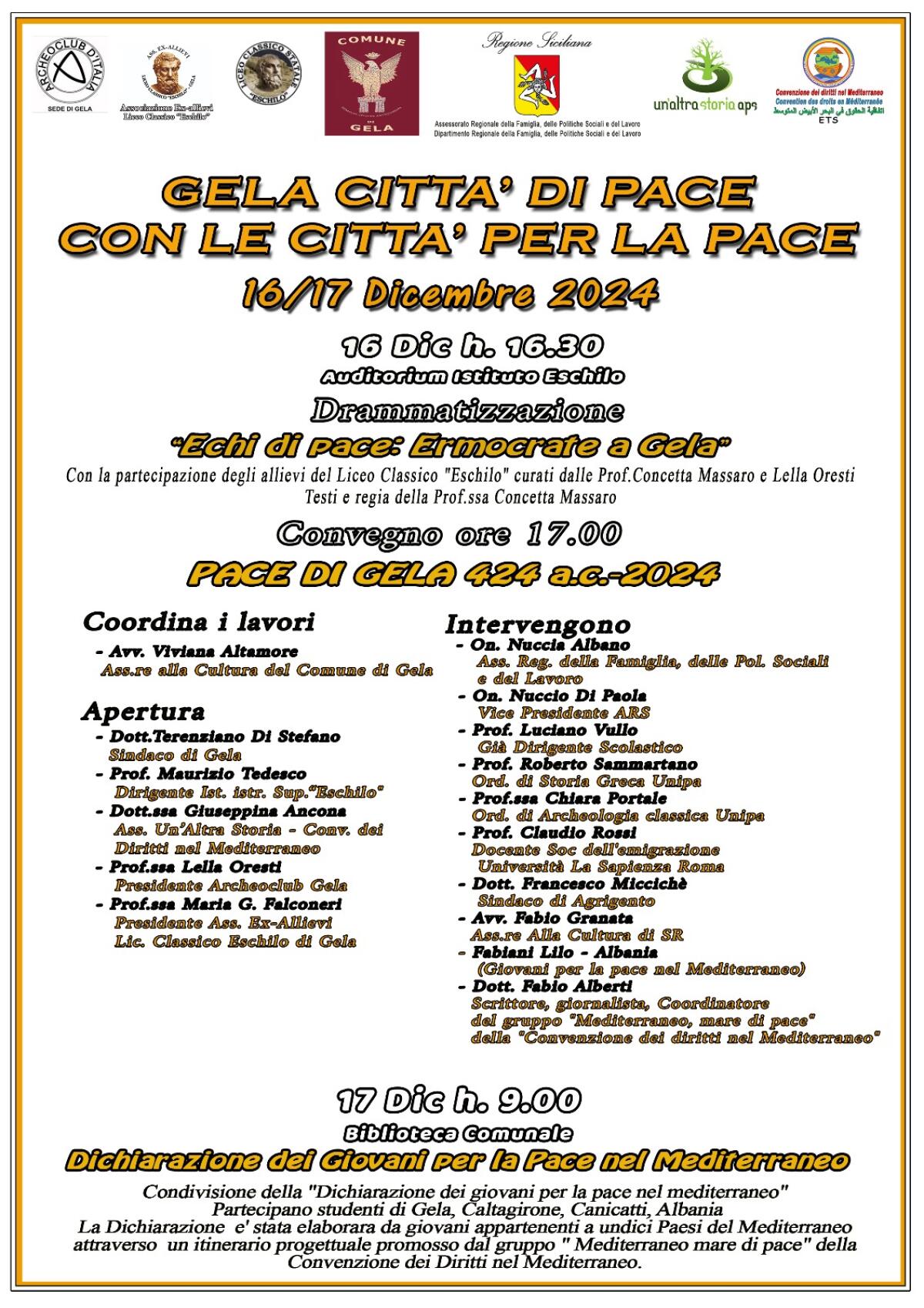 Dal 424 a.C. al 2024, a Gela “riconvocato” il Congresso sulla Pace - 