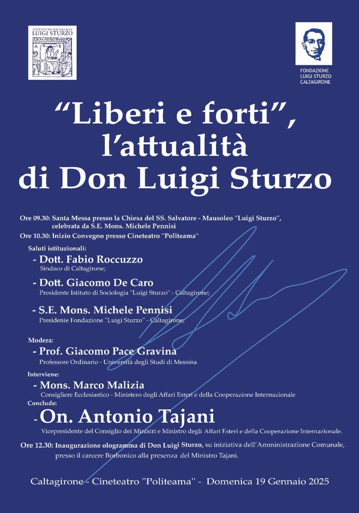 &#8220;Liberi e Forti &#8211; l&#8217;attualità di don Luigi Sturzo&#8221;, alla presenza del Ministro Tajani - 