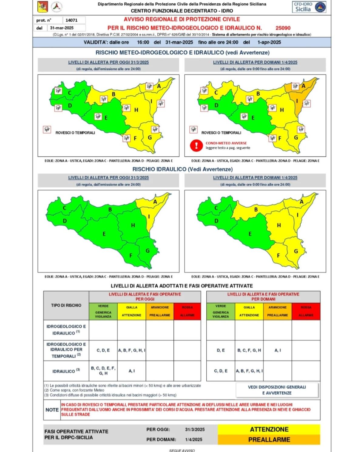 Maltempo: allerta meteo nel catanese -