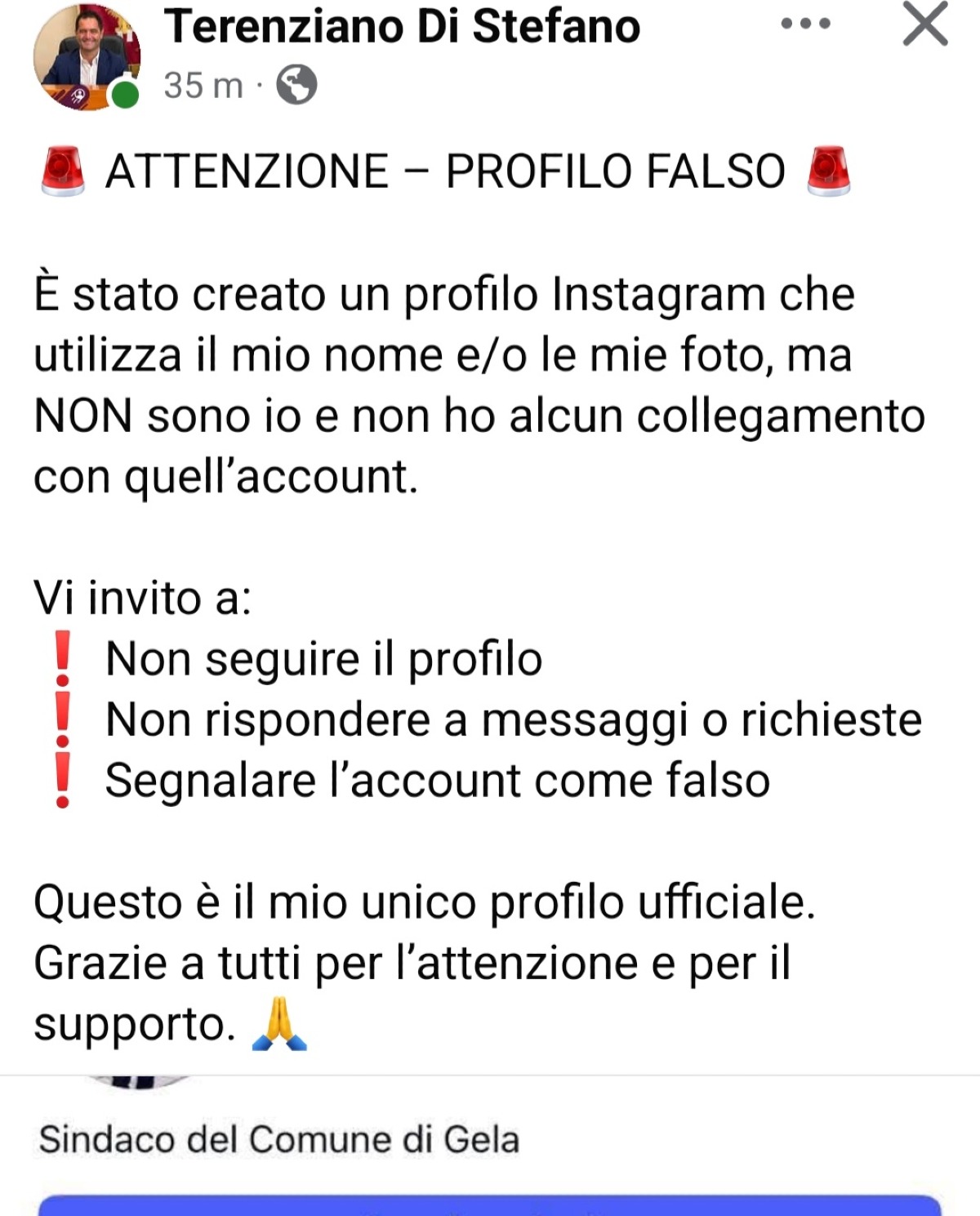 Un altro caso di furto d'identità  di politici sui social  - 