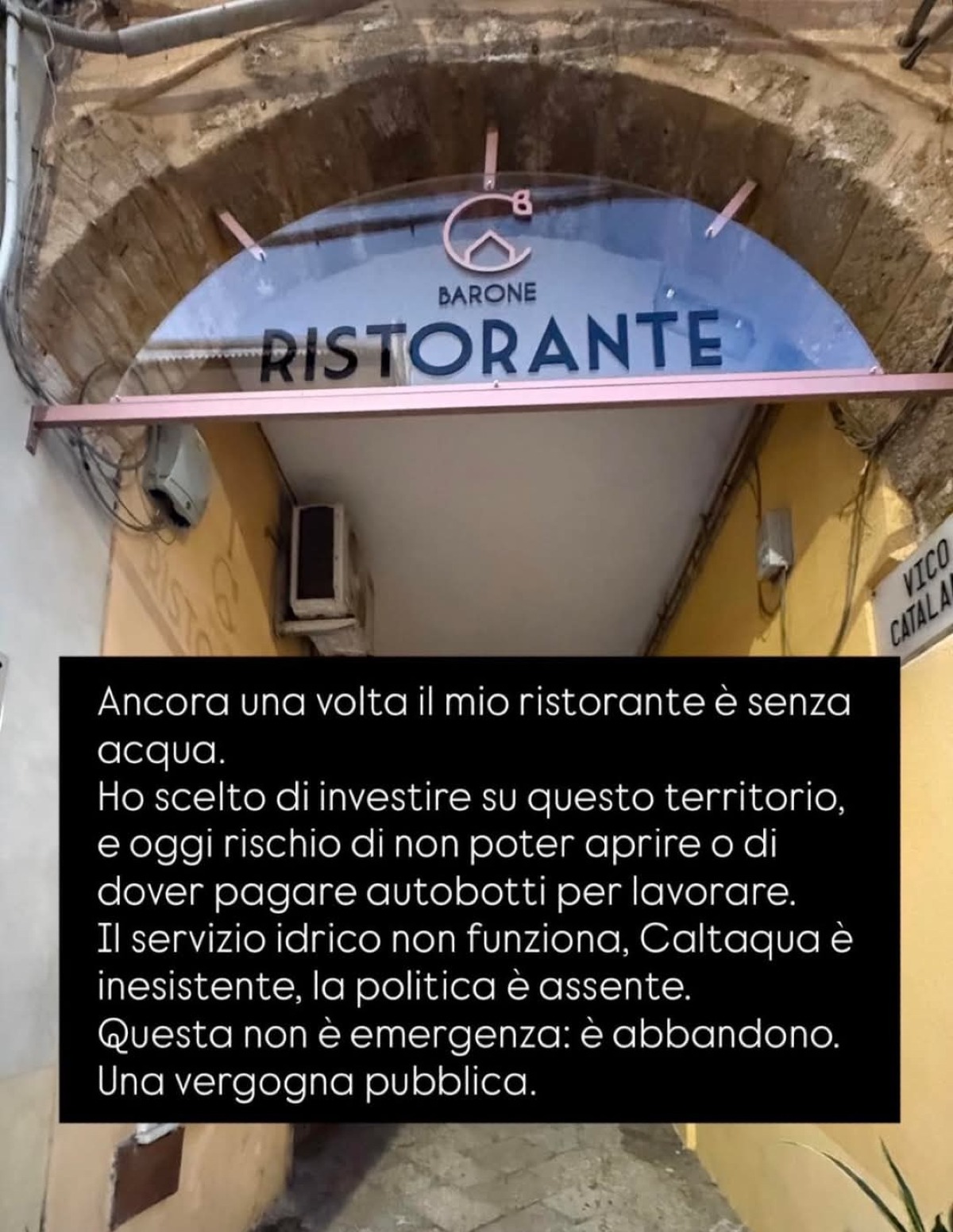 Attività di ristorazione paralizzata dall'assenza d'acqua - 