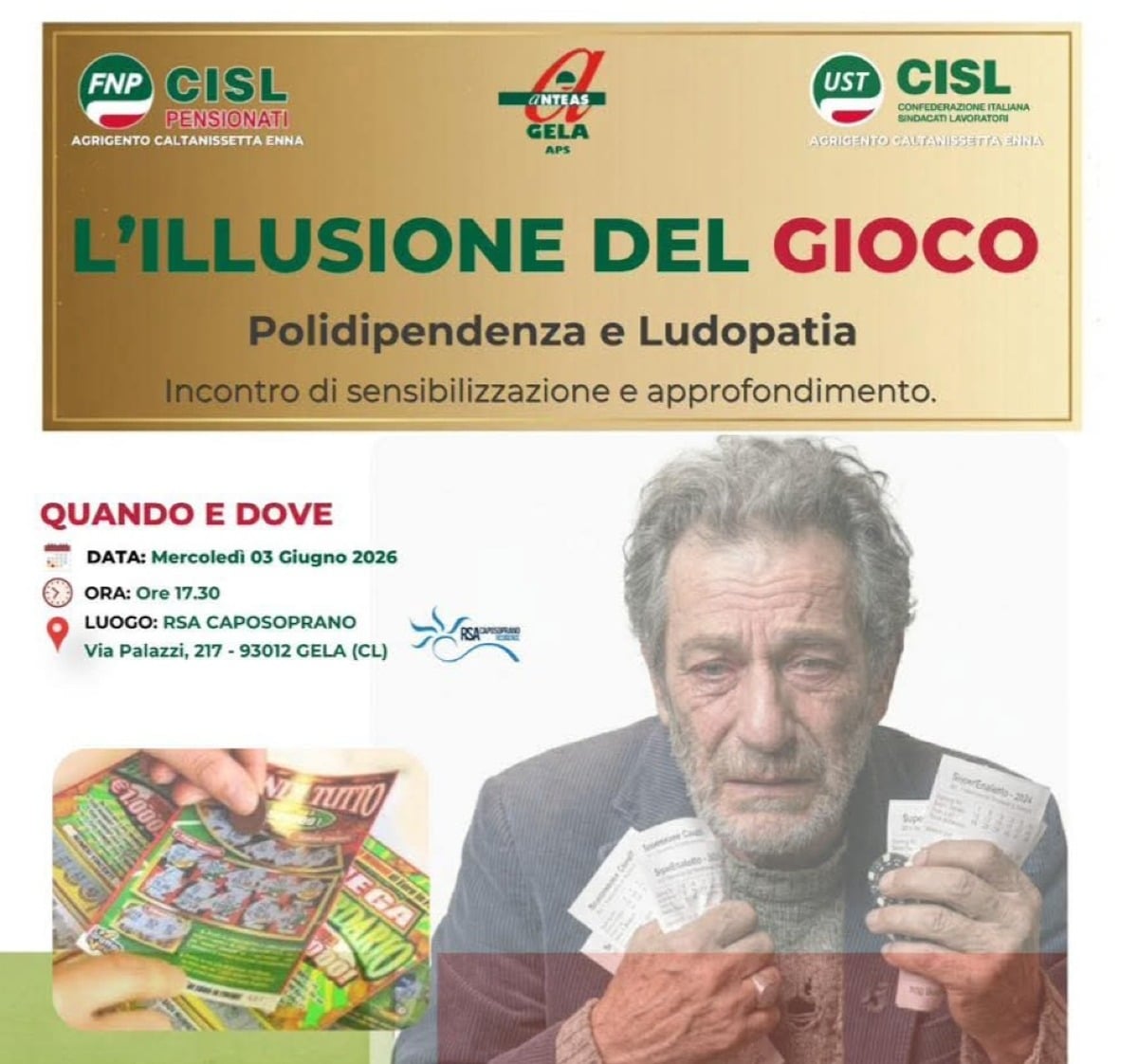 La ludopatia al centro di un incontro organizzato da Anteas - 